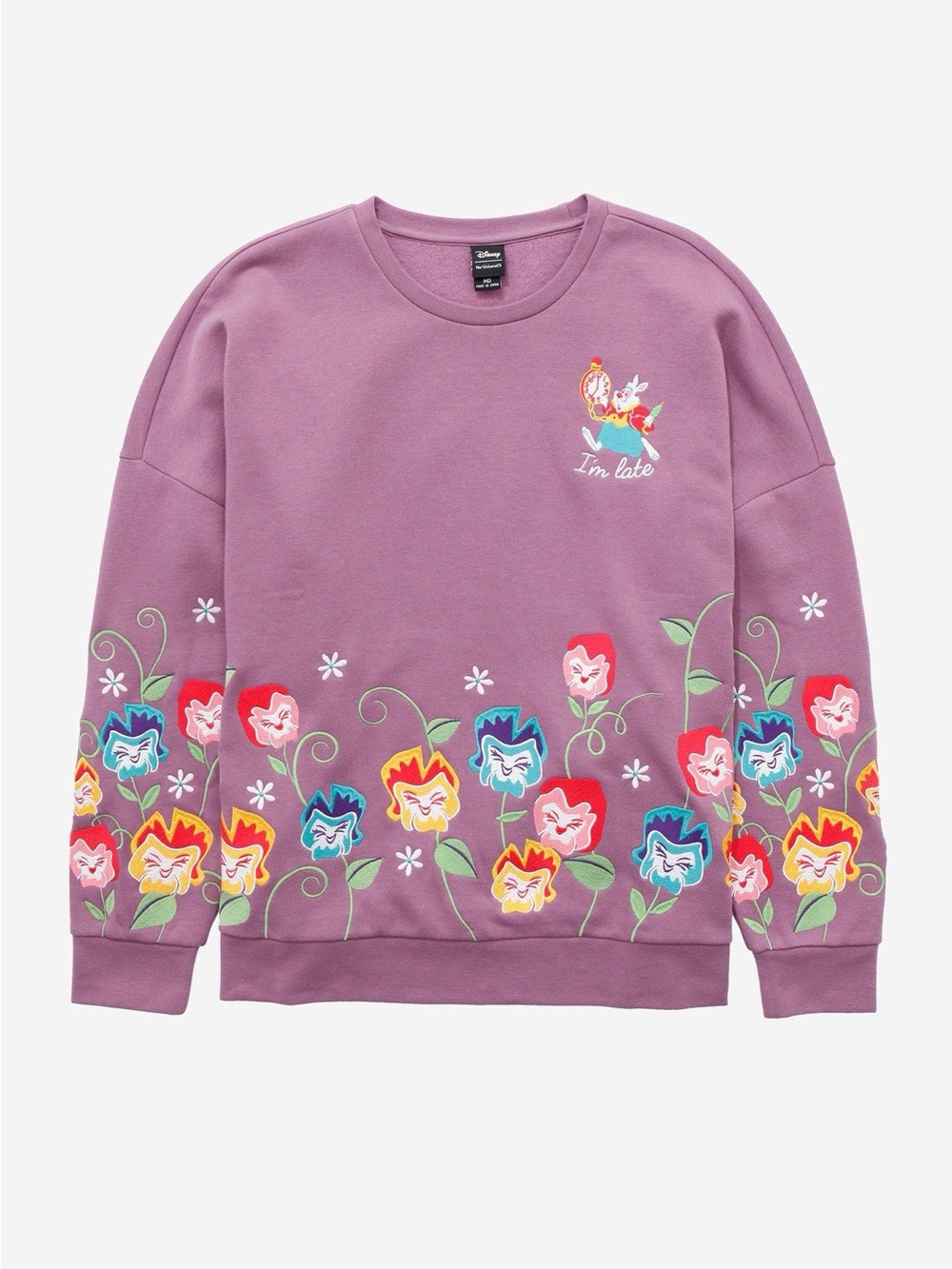 Disney Our Universe Disney Alice in Wonderland I'm Late Flower Crewneck